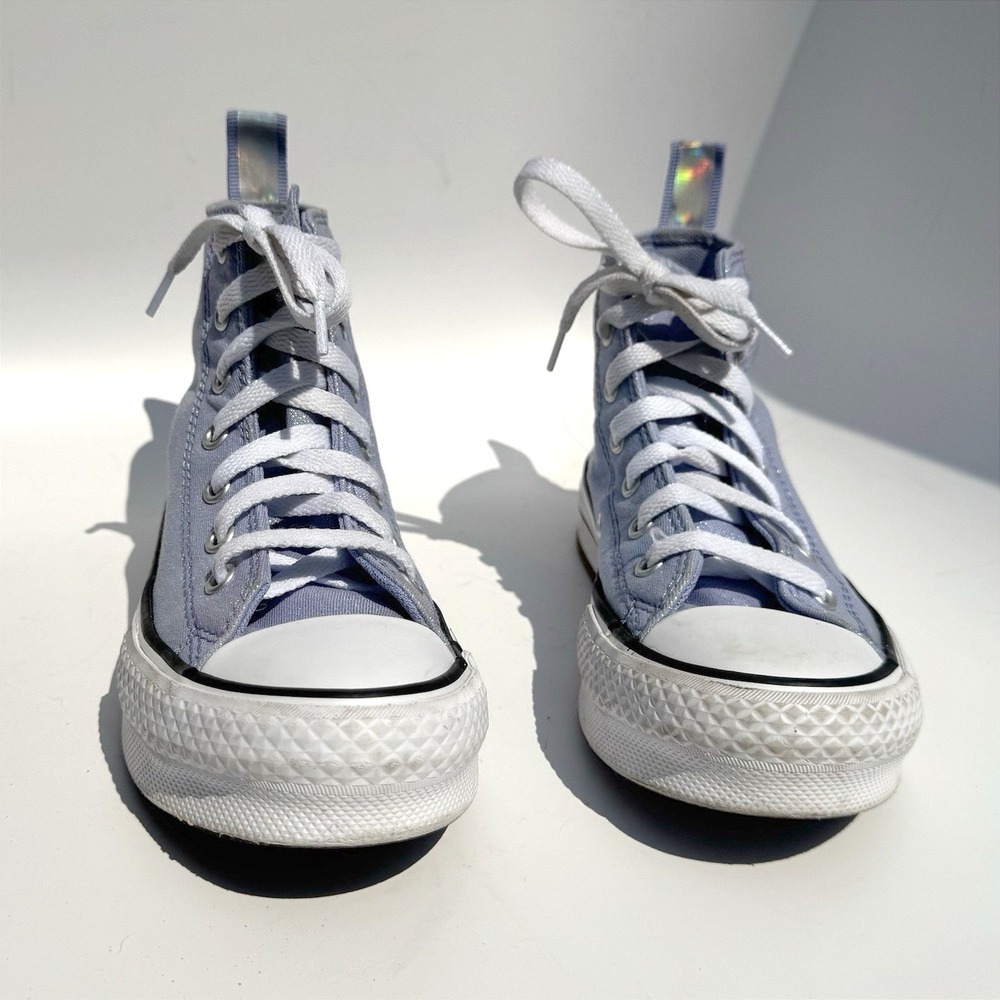 Converse All Star High Top Kids' 2 Light Blue Glitter Chucks Sparkly School